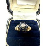 9ct gold vintage diamond & sapphire ring (2.2g)