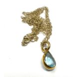 18ct gold aquamarine pear cut drop pendant 9ct chain necklace