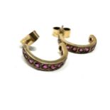 9ct gold vintage ruby set half hoop earrings (2.9g)