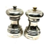 2 silver pepper & salt grinders mills measure height 10cm