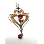 9ct rose gold red paste ornate lavalier pendant