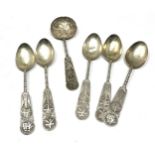 5 Chinese silver tea spoons & tea caddy spoon