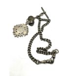 Antique silver double albert watch chain & fob 70g