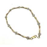 9ct white and yellow gold diamond link chain bracelet (4.1g)