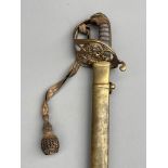 Rare British East India Company sword with pipe backed blade & brass scabbard length 97cm