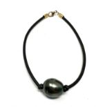 18ct gold clasp cultured pearl beaded black leather cord bracelet