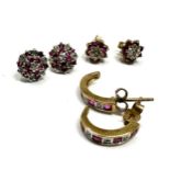 3 x 9ct gold ruby and diamond set earrings (4.5g)