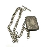 Antique silver double albert watch chain & vesta case