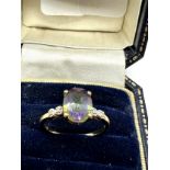 9ct gold mystic topaz & diamond ring (2g)