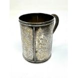 Victorian silver mug London silver hallmarks height 8cm by dia 6cm engraved detail