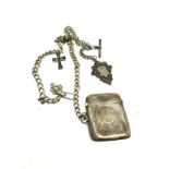 Antique silver vesta case & fob with plated albert chain