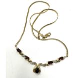 9ct gold diamond and garnet chain necklace (6g)