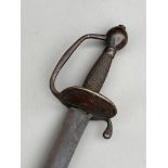 18th century sword with brass hilt & wire bound grip the guard stamped No 96m blade measures