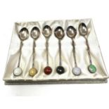 Boxed chinese silver & stone set tea spoons chinese silver hallmarks