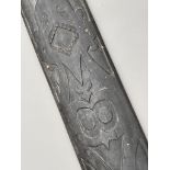 Tribal art Dyak shield carved wood length 154cm