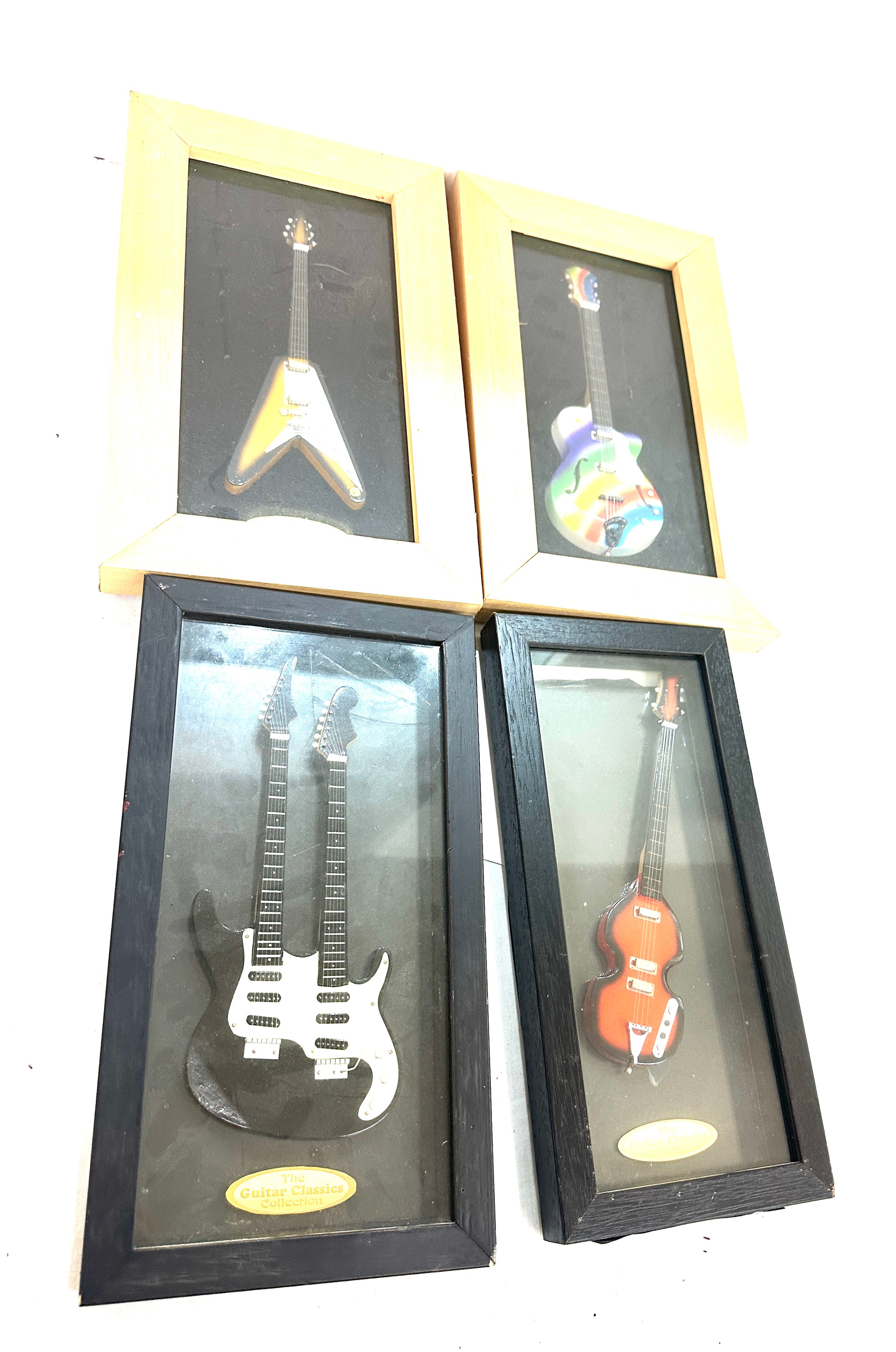 Four framed guitar models two from the Classic guitar collection tallest measures 14 inches - Image 3 of 4