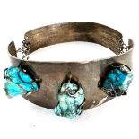 Unusual arts and crafts unmarked silver choker necklace set with turquoise