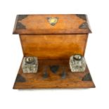 Vintage desk tidy and inkwells measures approx 8 inches tall