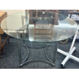 Mid century chrome and glass dining table, made by Richard Young for Merrow Associates, Table height