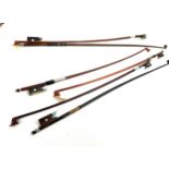 Selection of 6 vintage violin bows, missing string