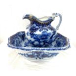 Blue and white jug and bowl