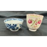 Antique Worcester porcelain tea bowl circa 1770s and Keeling coffee cup circa 1780s