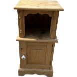 Pine 1 door pot cupboard measures approx 27 inches tall 12 inches wide 14 inches depth