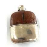 Antique hallmarked Birmingham 1929 silver hip flask with a crack to the bottle