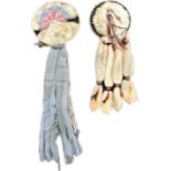 2 Native American dream catchers, made with animal fur, largest measures approximately 32 inches