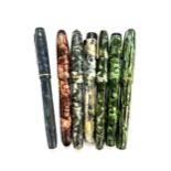 Selection of 7 Marble fountain pens includes 14ct gold nib Conway Stewart, The unique junior etc