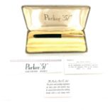 Parker 51 fountain pen, black pen, gold cap, in original pen set box, however missing the pencil