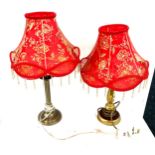 Two table lamps with matching oriental shades largest measures 23 inches tall