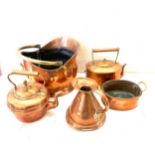 Selection of vintage and later copper ware includes kettle, coal bucket