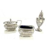 Chester 1906 salt and mustard pot and a 1909 hallmarked peppenette