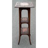 Mahogany 3 tier carved top plant stand, overall height 100cm, 34cm square