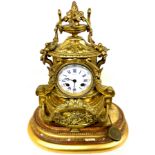 Antique gold guilded French mantle clock, with pendulum, untested, approximate measurements: