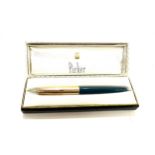 Parker 51 fountain pen with box, teal green pen, gold cap