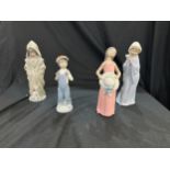Selection of 4 figures includes 2 Lladro and 2 Nao, Lladro girl holding hat and boy in dungarees,