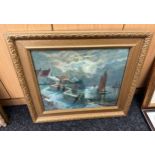 Vintage framed painting signed JC Hutchinson frame measures approximately 20 inches tall 22 inches