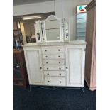 Pine 2 door 6 drawer dresser with a mirror and hanging rails inside measures approx 48 inches tall