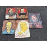 Large selection of assorted canvas paintings of various serial killers largest measures