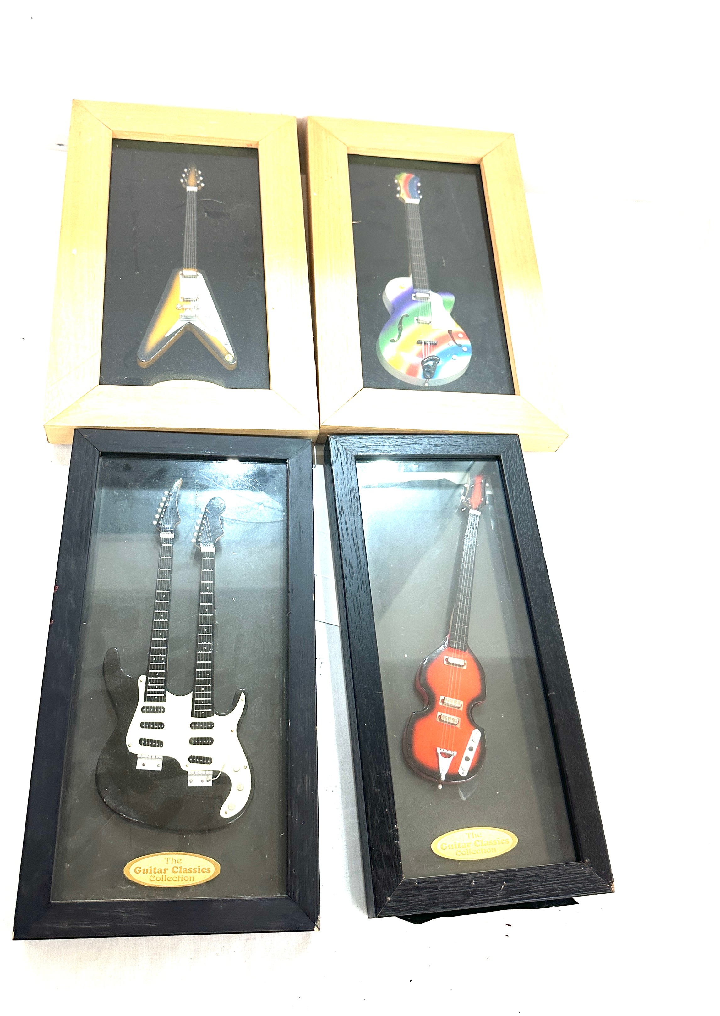 Four framed guitar models two from the Classic guitar collection tallest measures 14 inches - Image 4 of 4