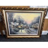 Large framed Limited edition Thomas Kinkade painting on canvas, 1997 Village Christmas with