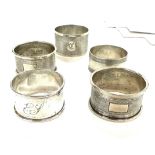 5 Hallmarked napkin rings includes Birmingham and Chester, total weight 107grams