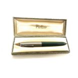 Parker 51 fountain pen with box, teal green pen, silver cap