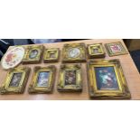 Large selection of vintage gilt framed plaques/ prints and paintings largest measures