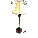 Vintage carved wooden table lamp with shade measures approx 29 inches tall