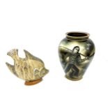 Vase and fish sculpture by Gunnar Nylund for Rörstrand Sweden 1930s/ 50s