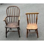 Small wooden elm child's chair, Windsor chair