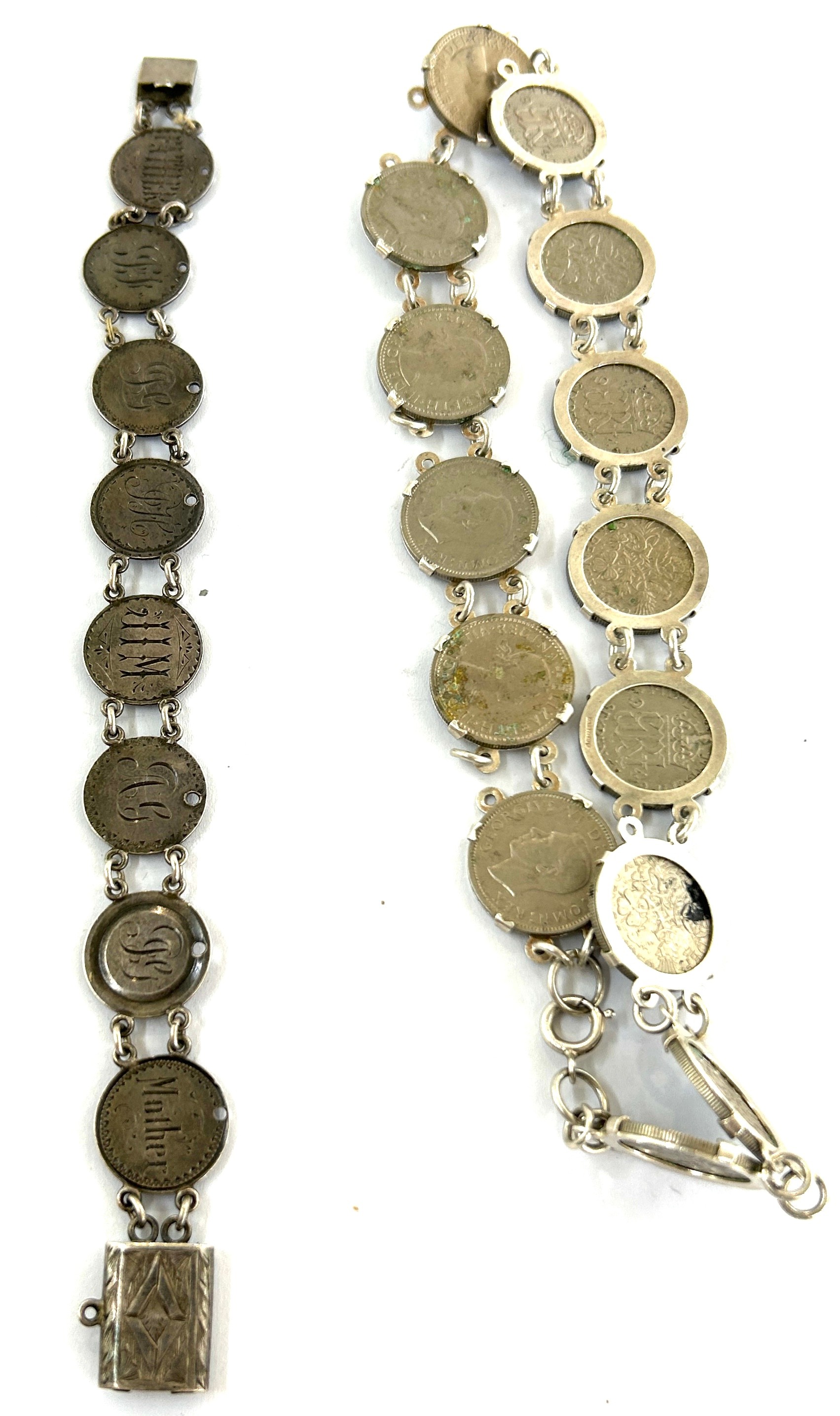 Victorian silver coin bracelet and other